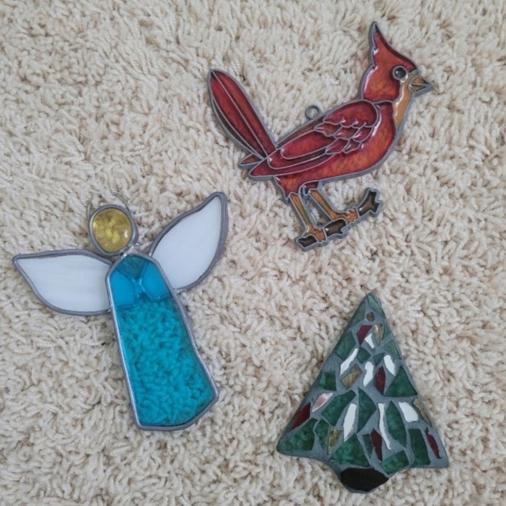 Vintage Glass Art Deco Bundle of Christmas Ornaments Stained Glass